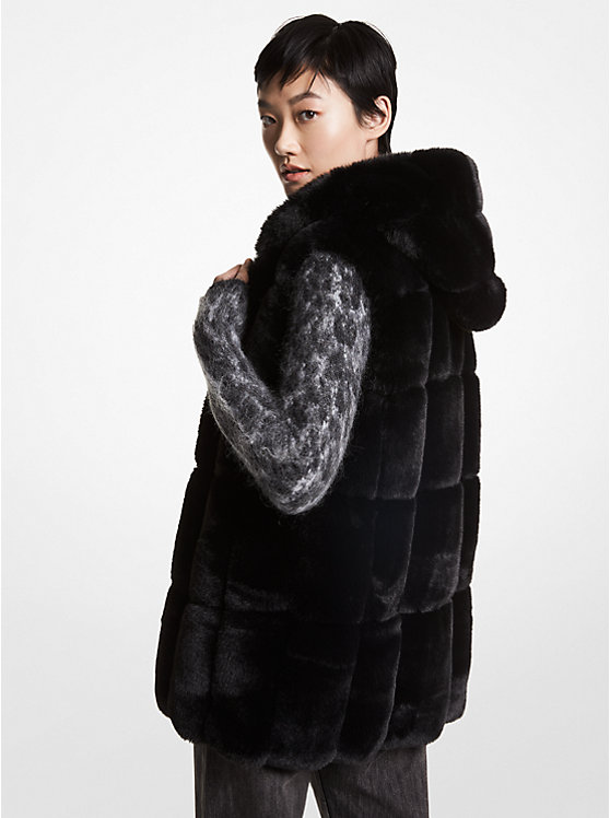 Quilted Faux Fur Hooded Vest image number 1