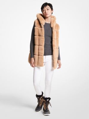 Michael Kors Quilted Faux Fur Hooded Vest In Brown | ModeSens