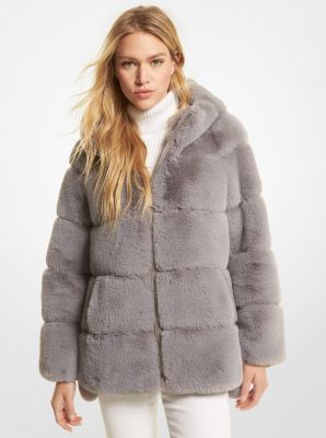 Quilted faux store fur hooded coat