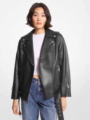 Michaelkors Belted Leather Biker Jacket