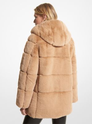 Quilted Faux Fur Hooded Jacket Camel