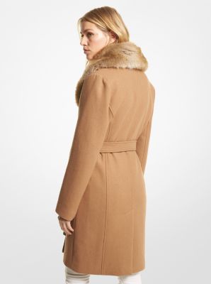 Michael Kors Faux Fur good Wool Coat in Dark Camel