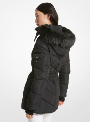 Faux Fur Trim Quilted Ciré Jacket image number 1