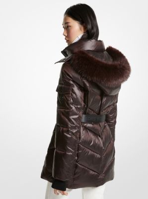 Faux Fur Trim Quilted Ciré Jacket image number 1