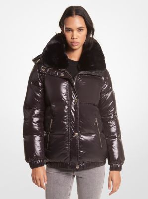 Faux Fur-Trim Quilted Nylon Puffer Jacket image number 0