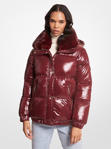 Faux Fur-trim Quilted Nylon Puffer Jacket | Michael Kors