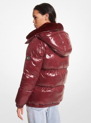 Faux Fur Trim Quilted Nylon Puffer Jacket