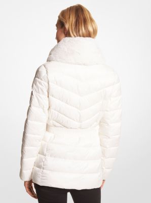 Faux Fur Trim Quilted Nylon Packable Puffer Jacket Michael Kors