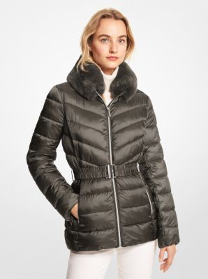 Faux Fur Trim Quilted Nylon Packable Puffer Jacket | Michael Kors