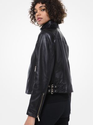 Michael kors best sale black leather jacket