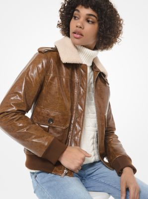 Michael kors crinkled leather moto outlet jacket