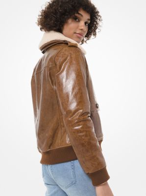 Shearling leather clearance moto jacket