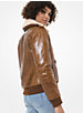 Faux Shearling-Collar Crinkled Leather Moto Jacket image number 1