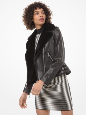 michael kors black leather moto jacket