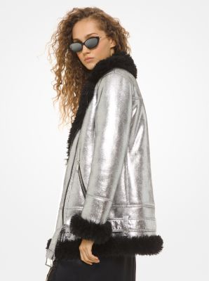 Metallic shearling outlet jacket