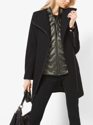 Contrasting Trim Wool Blend Coat