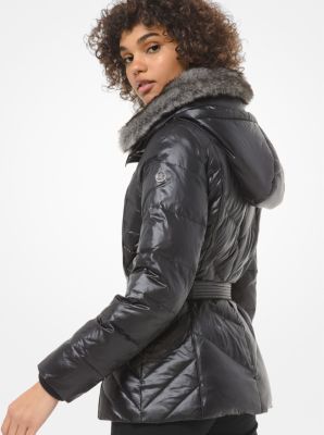 Michael kors leather jacket with fur clearance sleeves