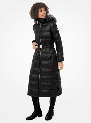 Faux Fur Trim Quilted Nylon Puffer Coat Michael Kors