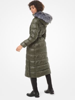 michael kors faux fur trim quilted coat