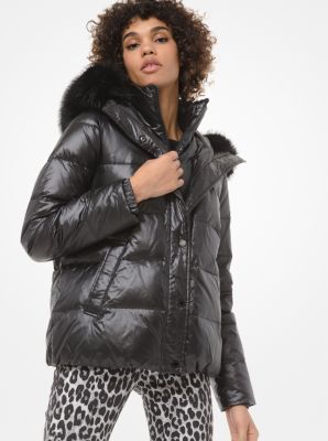 Black faux fur discount hood crop puffer