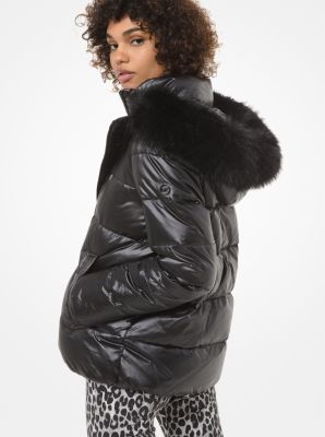 Michael kors leather jacket with fur clearance sleeves