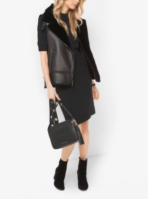 Faux-Leather and Shearling Moto Vest in BLACK | Michael Kors