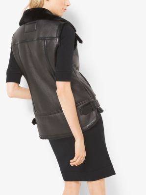 Faux-Leather and Shearling Moto Vest in BLACK | Michael Kors