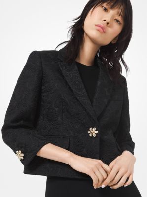 Jeweled-Button Floral Matelassé Jacket | Michael Kors