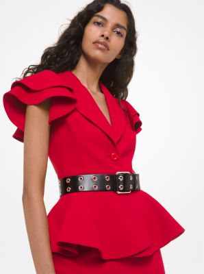 Double Crepe Sabl&eacute; Ruffle-Sleeve Peplum Jacket
