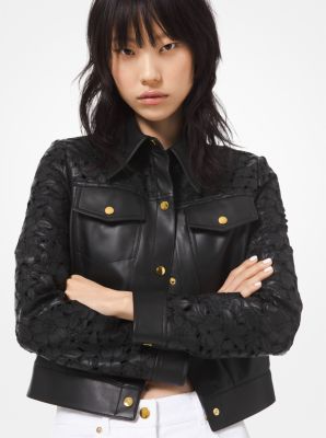 Floral Embroidered Plong&eacute; Leather Jacket