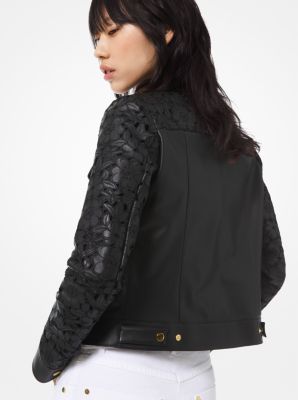Floral Embroidered Plong&eacute; Leather Jacket
