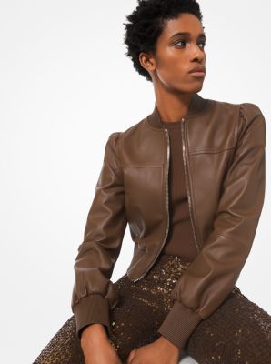 Michael kors brown hot sale leather jacket womens