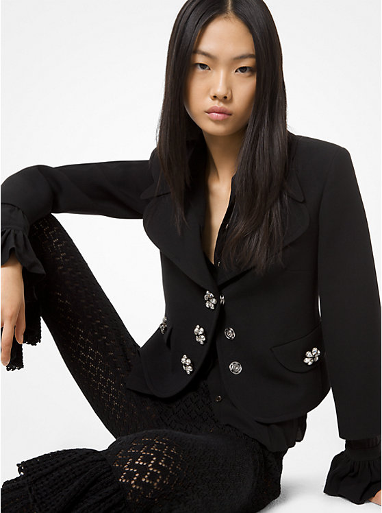 Jeweled-Button Wool-Crepe Broadcloth Jacket | Michael Kors