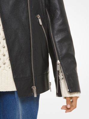 Pebbled Leather SlitSleeve Moto Jacket Michael Kors Canada
