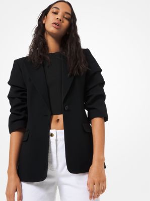 Double Crepe-Sabl&eacute; Crushed-Sleeve Blazer