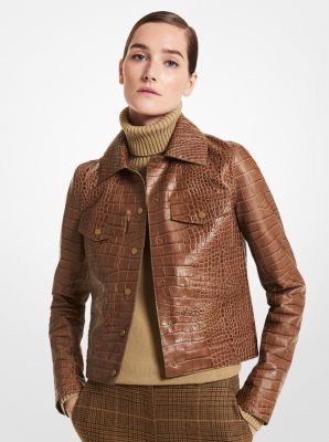 Crocodile Embossed Leather Jacket | Michael Kors