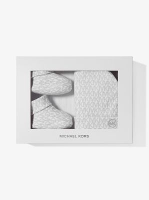 Coffret cadeau chaussons et bonnet pour bébé en coton à logo image number 1