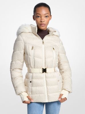 Faux Fur Trim Belted Puffer Jacket