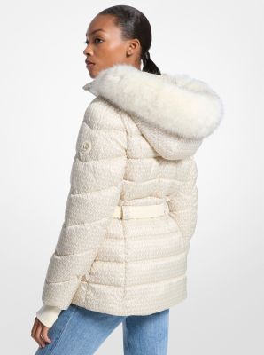 Faux Fur Trim Belted Puffer Jacket