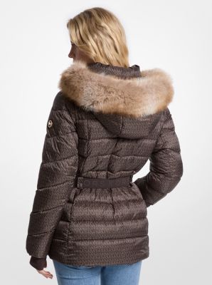 Faux Fur Trim Belted Puffer Jacket