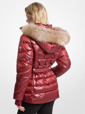 Veste matelassée à garniture en fausse fourrure et à ceinture