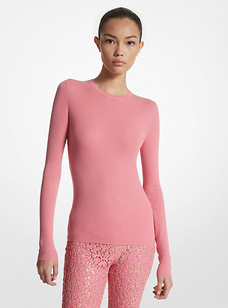Michael Kors Hutton Featherweight Cashmere Sweater In Pink