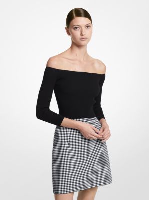 Ribbed Stretch Viscose Off-The-Shoulder Top in BLACK | Michael Kors
