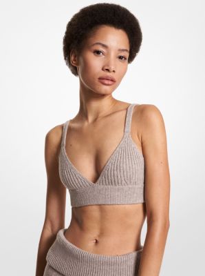 $450 Michael Kors Women's Brown Ribbed Cashmere Bralette Top Size