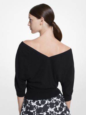 Cashmere Off-The-Shoulder Sweater in BLACK | Michael Kors