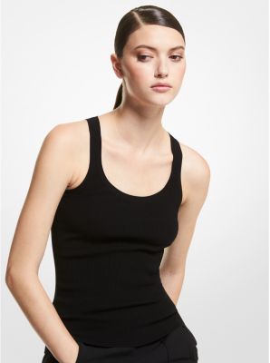Michael Kors Ribbed Stretch Viscose Tank Top In Black
