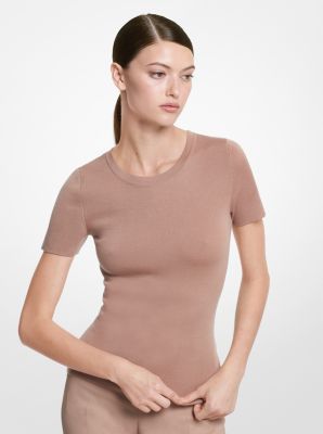 Cashmere Short-Sleeve Sweater in SUNTAN | Michael Kors