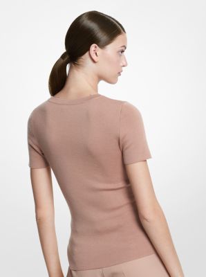 Cashmere Short-Sleeve Sweater in SUNTAN | Michael Kors