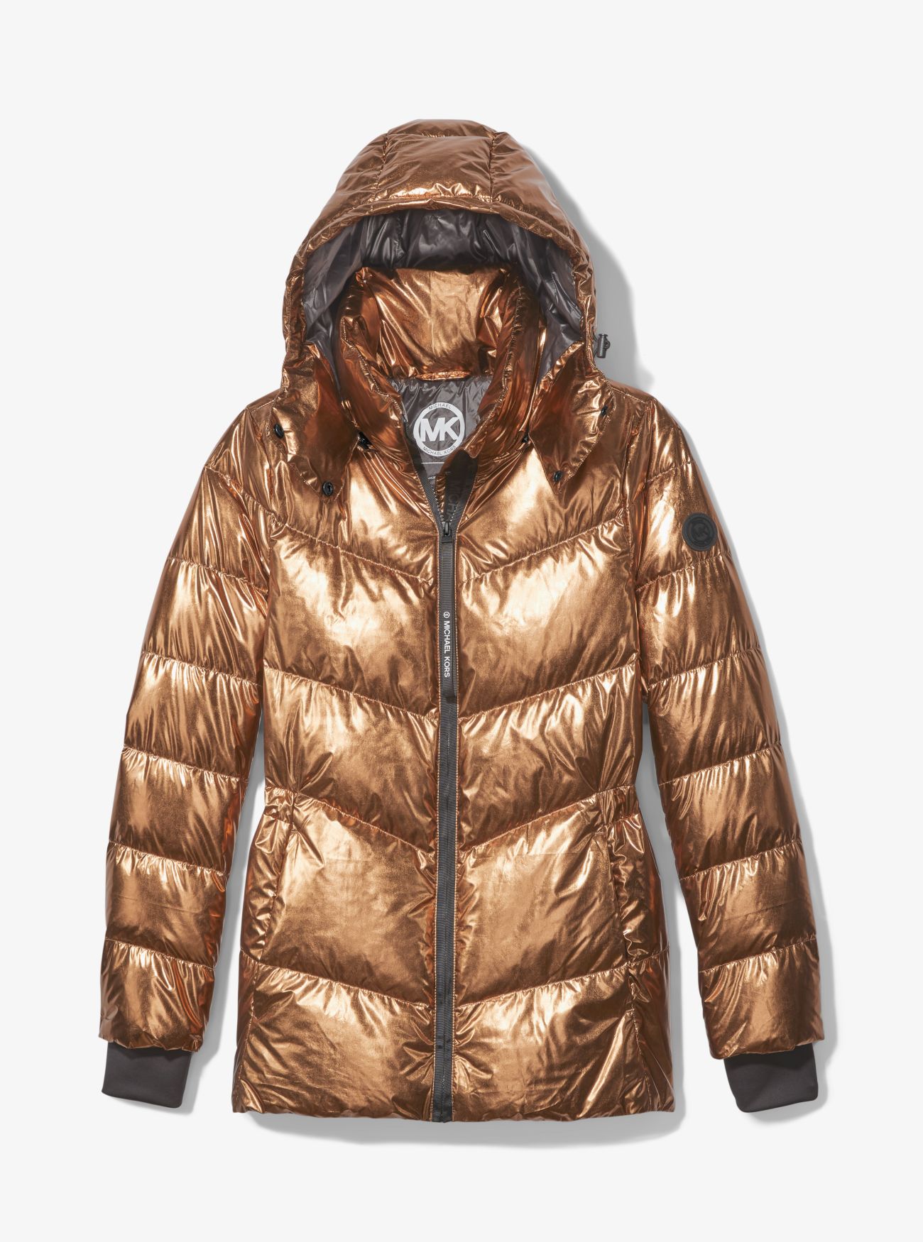 Metallic Quilted Chevron Packable Puffer Jacket Michael Kors