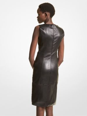 Stretch Plong Leather Ruched Sheath Dress Michael Kors